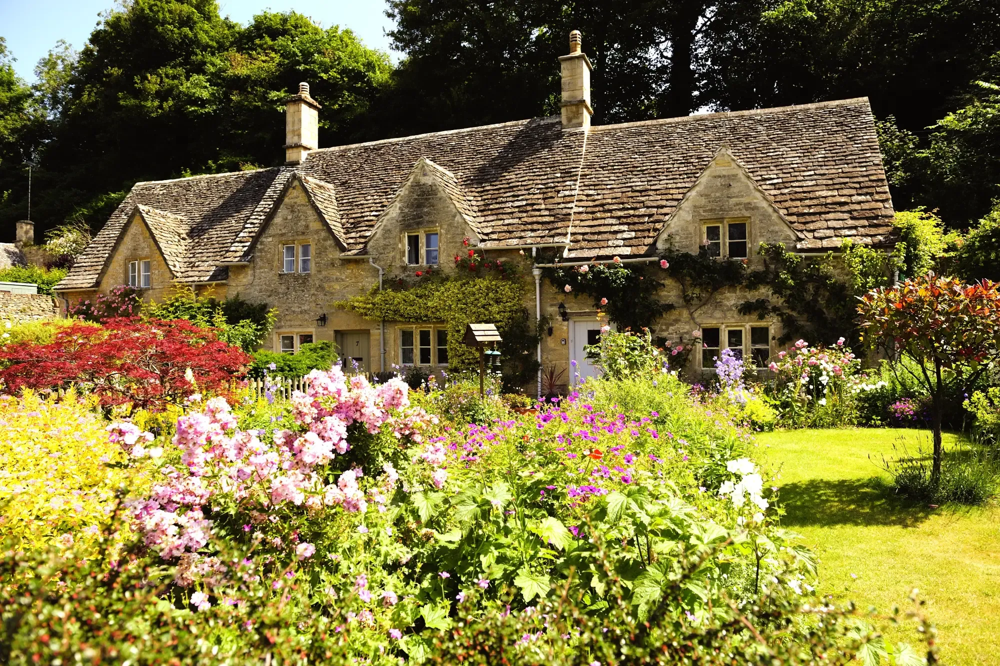 An old brick house with weathered walls, ivy creeping up the sides, and a charming, rustic feel